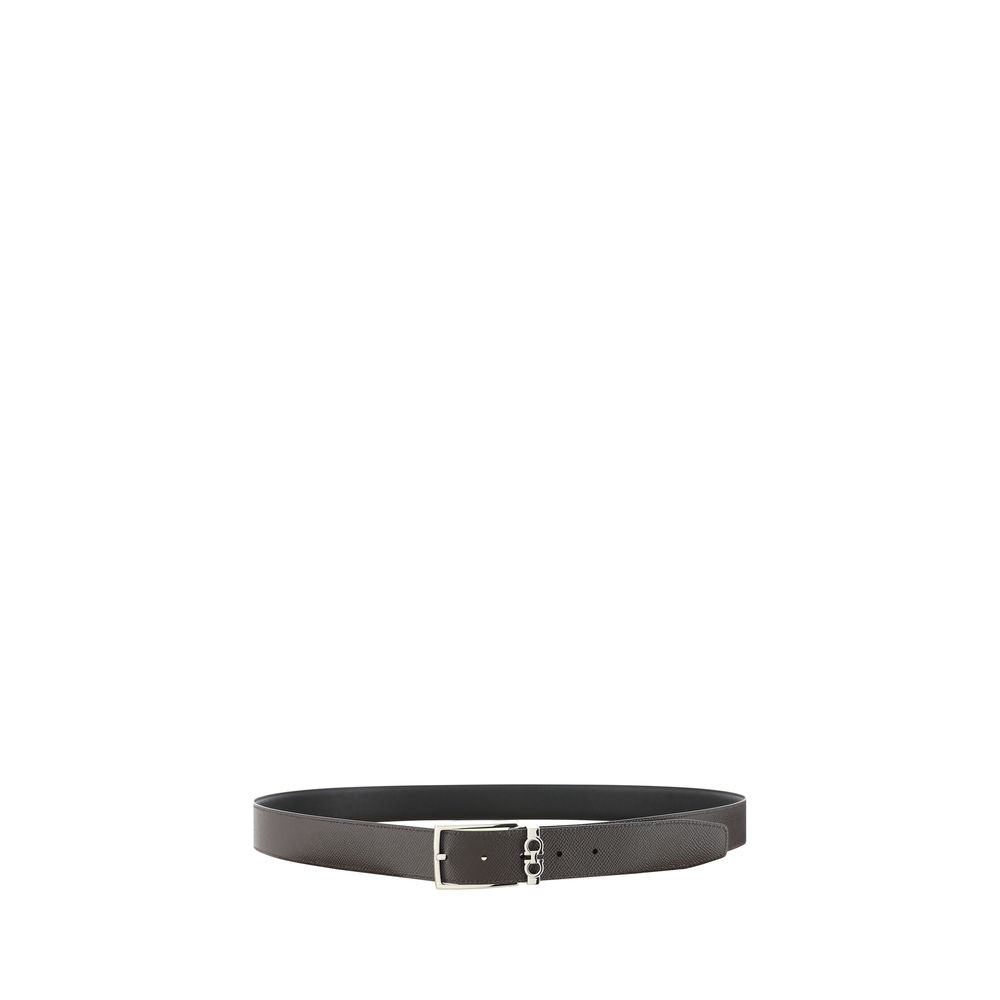 Black Leather Reversible Belt with Gancini Buckle