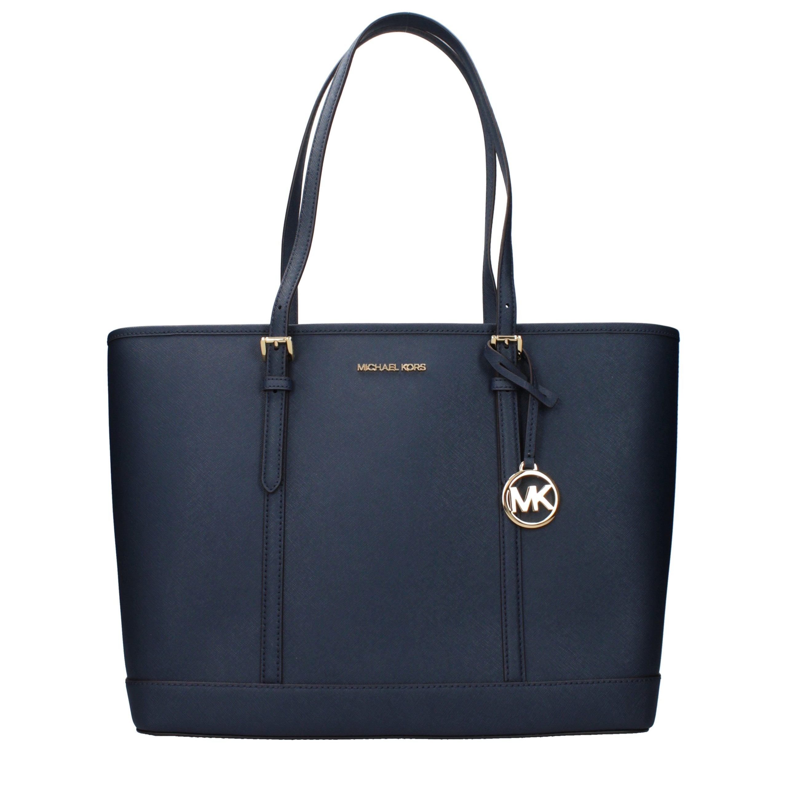Blaue Leder-Umhängetasche mit Frontlogo von Michael Kors