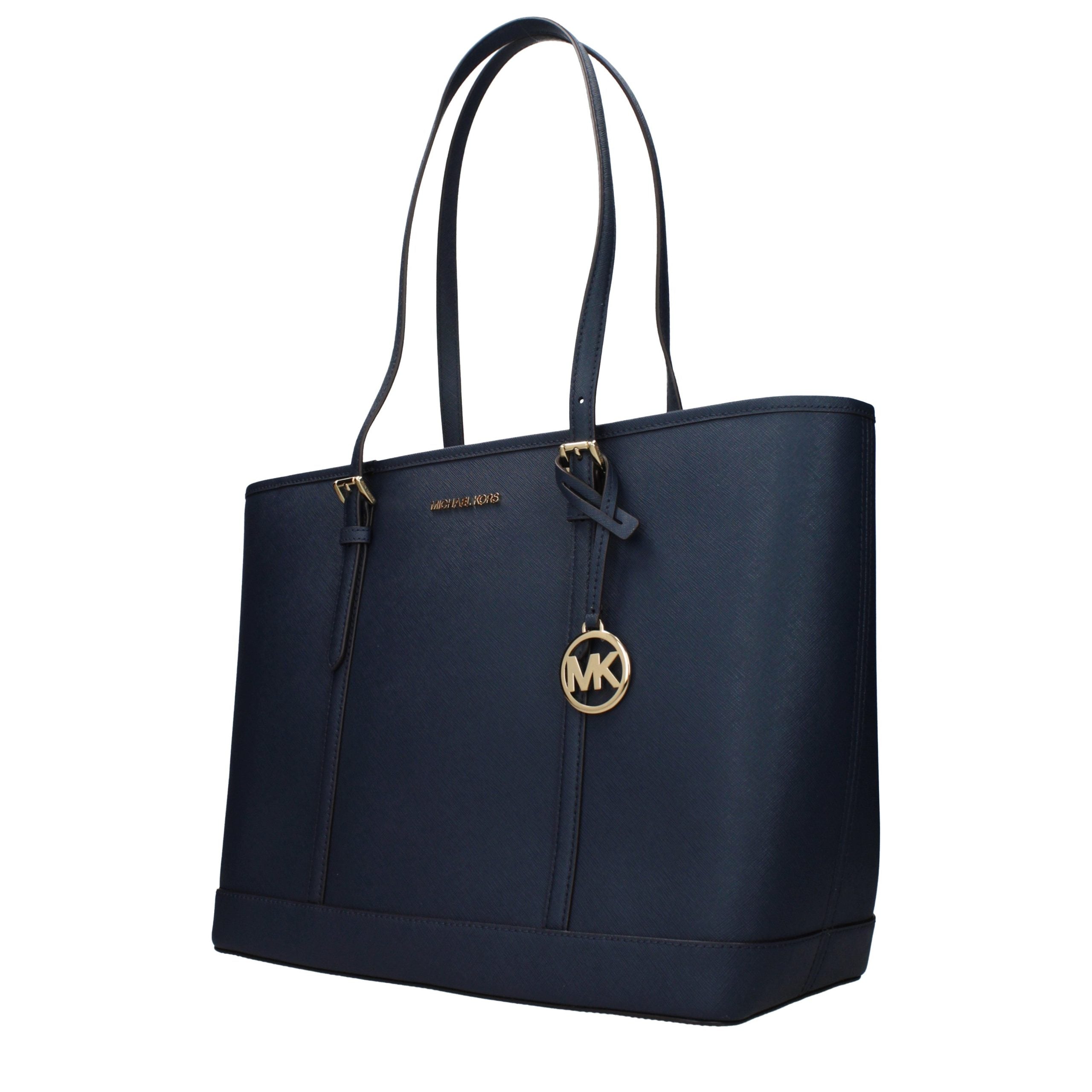 Blaue Leder-Umhängetasche mit Frontlogo von Michael Kors