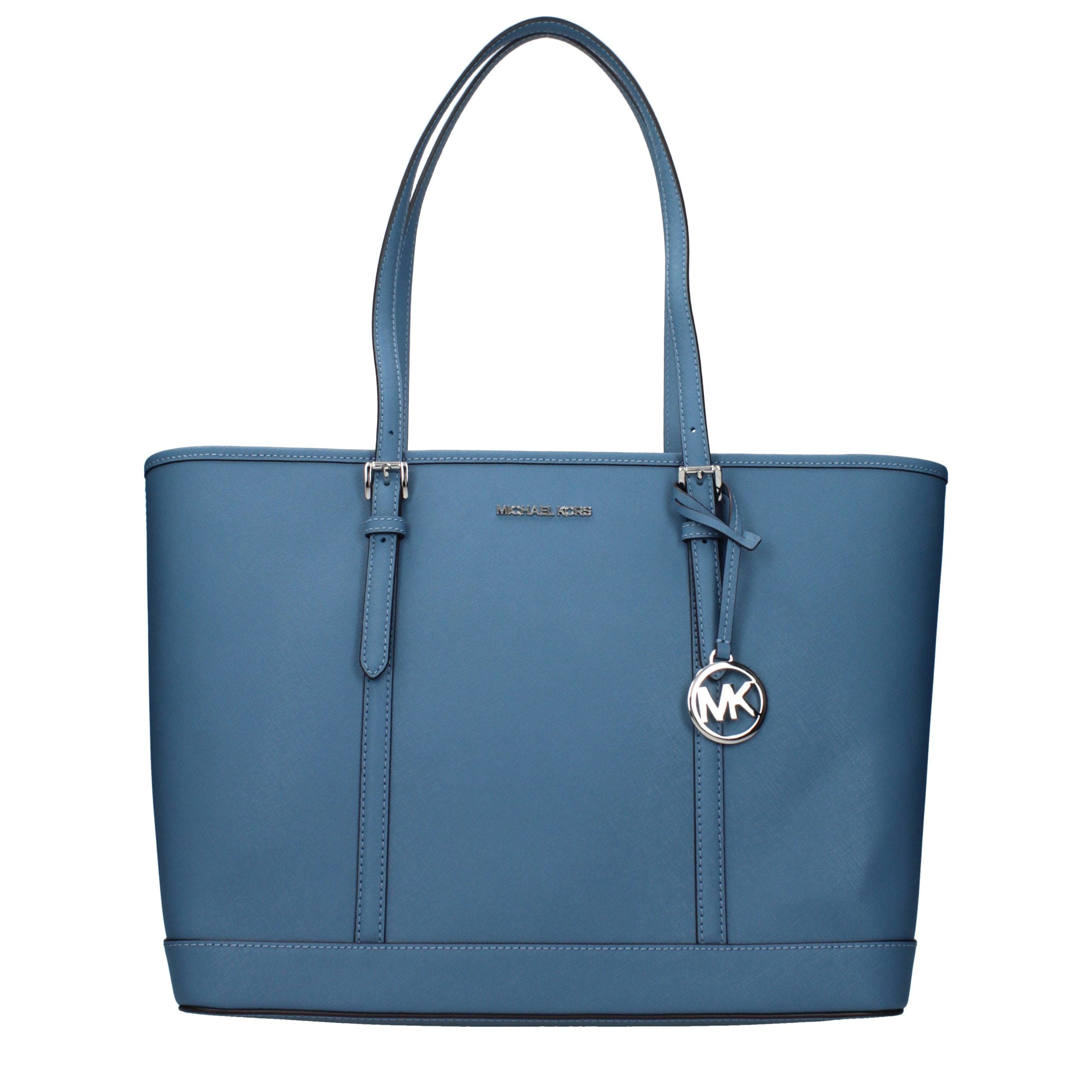 Blaue Leder-Umhängetasche mit Logo-Detail vorne