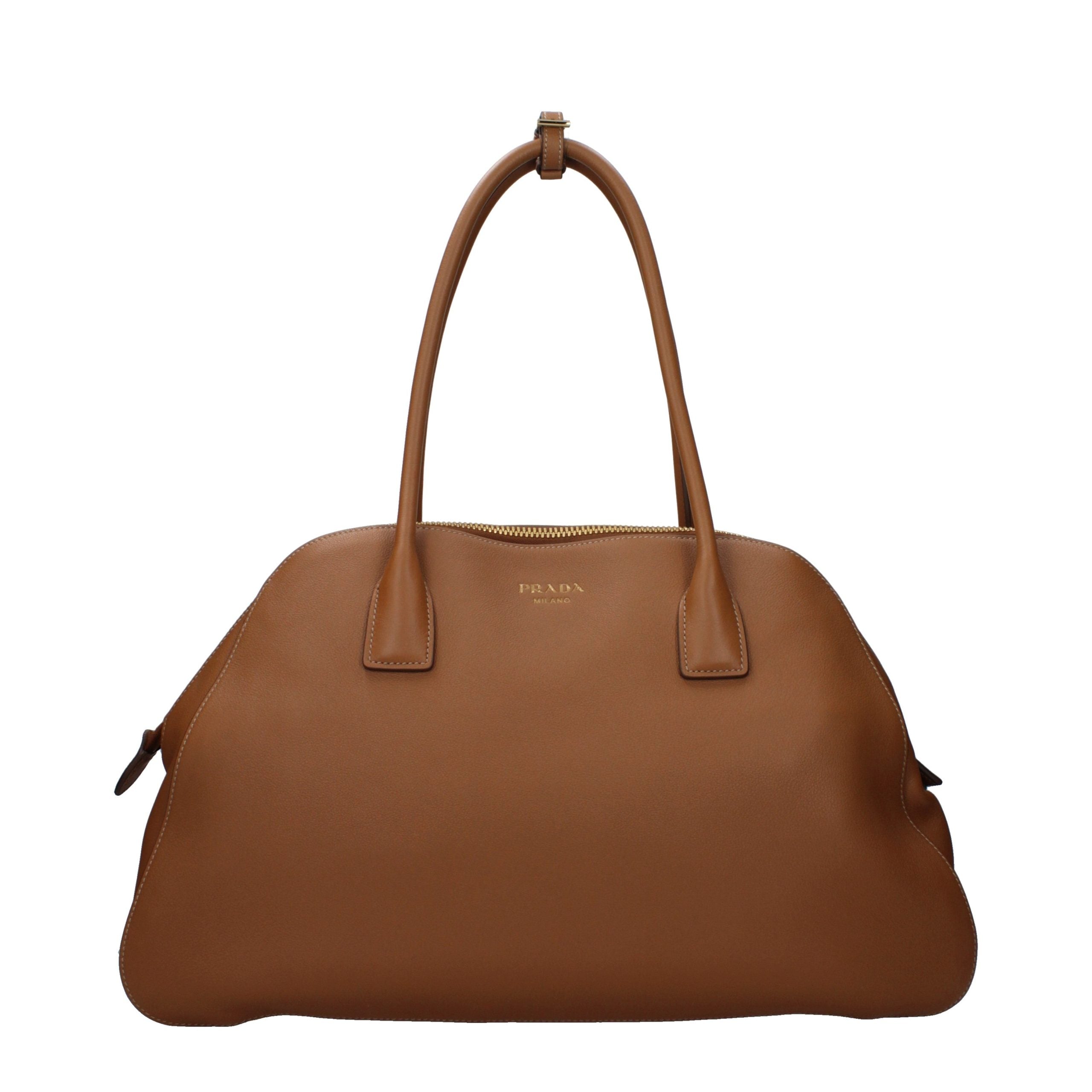 Brown Leather Shoulder Bag with Front Logo by Prada