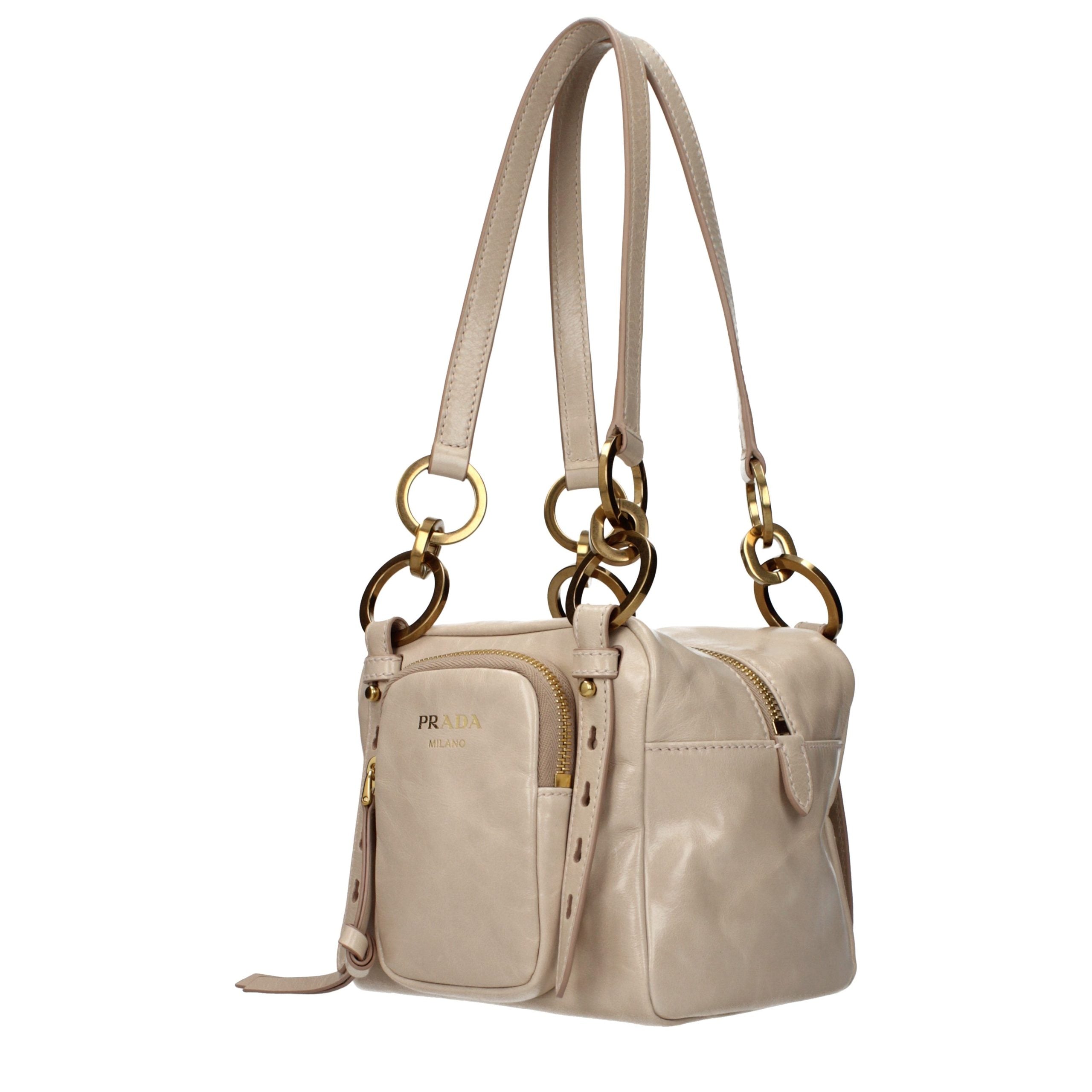 Pink Leather Shoulder Bag with Front Logo by Prada