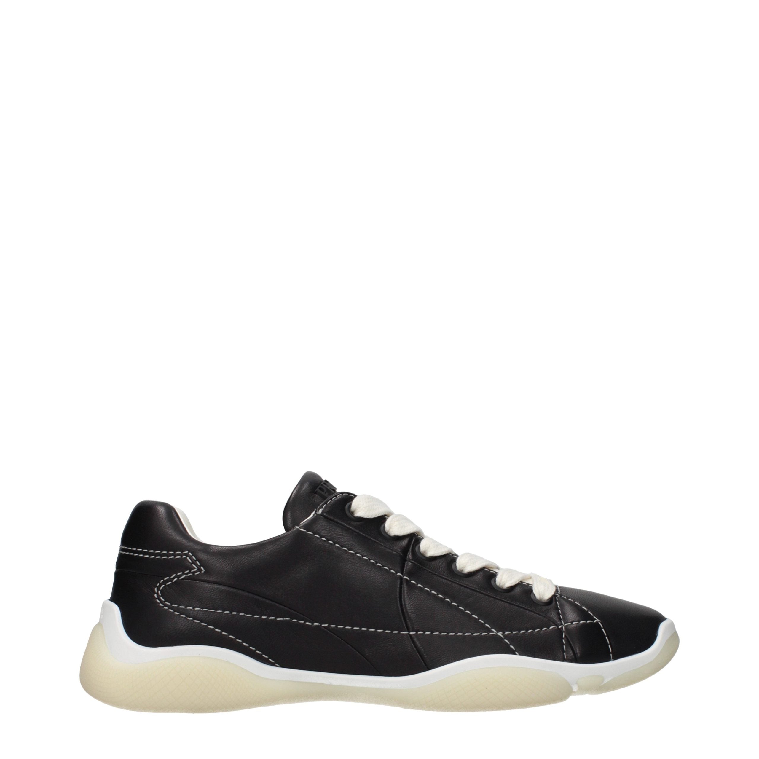 Schwarze Leder-Sneaker mit Logo von Prada