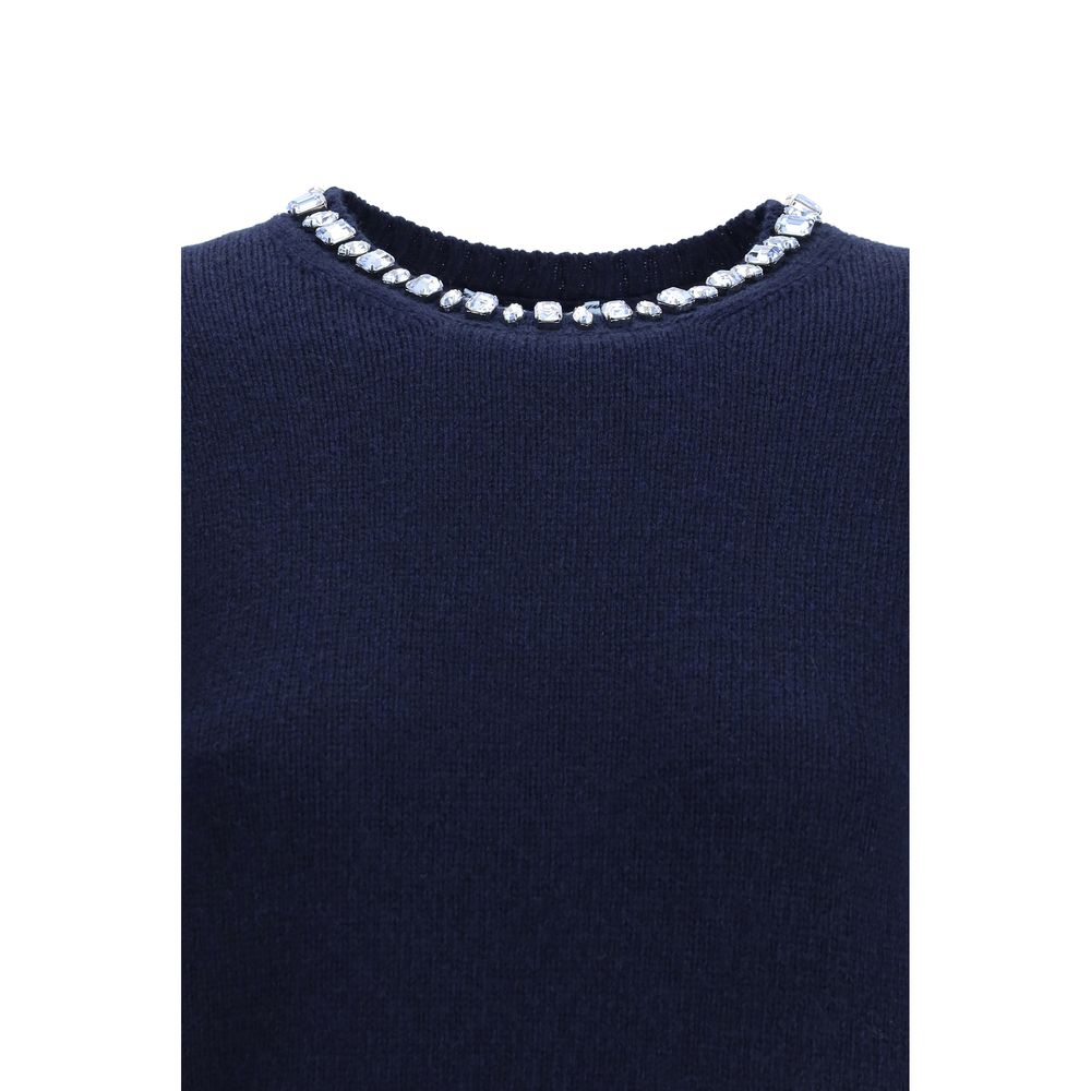 Blue Wool Cashmere Crew-Neck Sweater by Prada