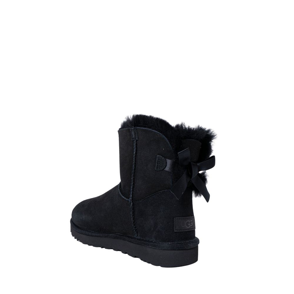 Schwarze Stiefeletten aus Wildleder mit Wollfutter und Schleifendetail
