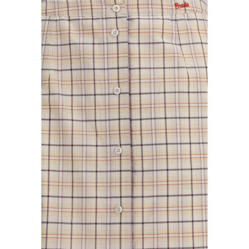 Checked Cotton Pencil Skirt with Button Closure by Prada