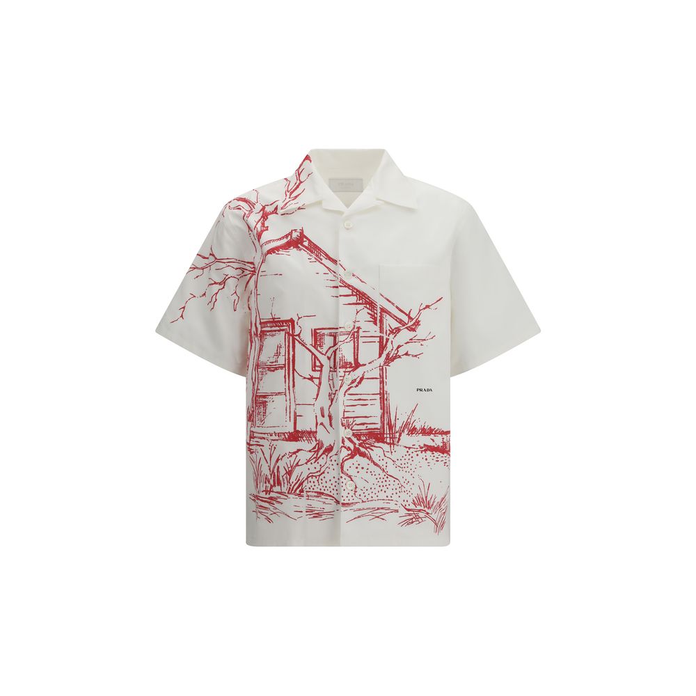 White Cotton Oversized Bowling Shirt by Prada