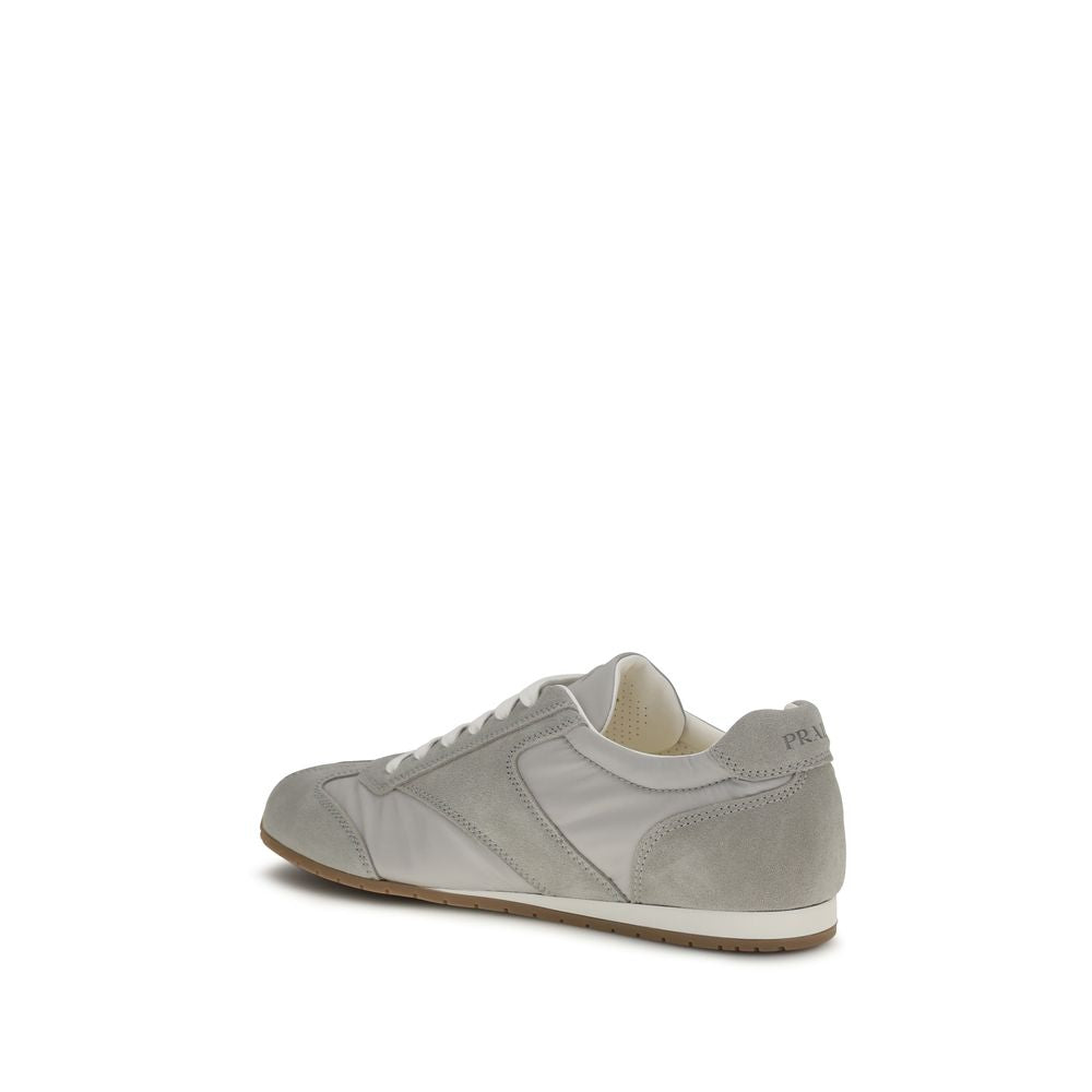Gray Leather Low Top Sneakers with Logo Detail by Prada