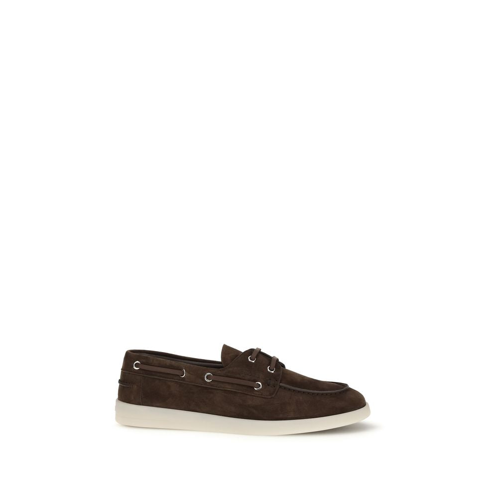 Brown Leather Slip-On Loafers with Rubber Sole