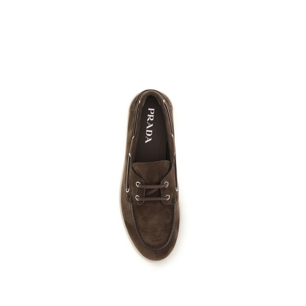 Brown Leather Suede Loafers with Rubber Sole
