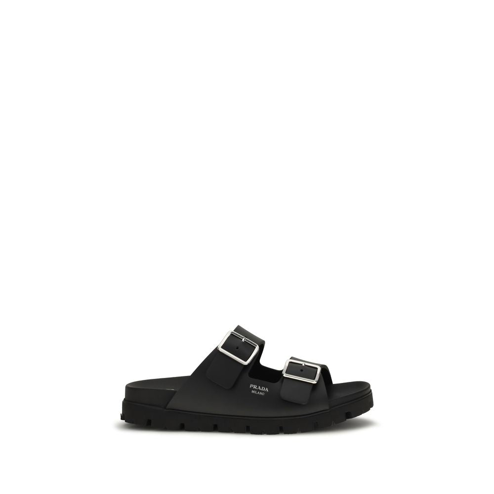 Schwarze flache Ledersandalen mit Logo-Detail