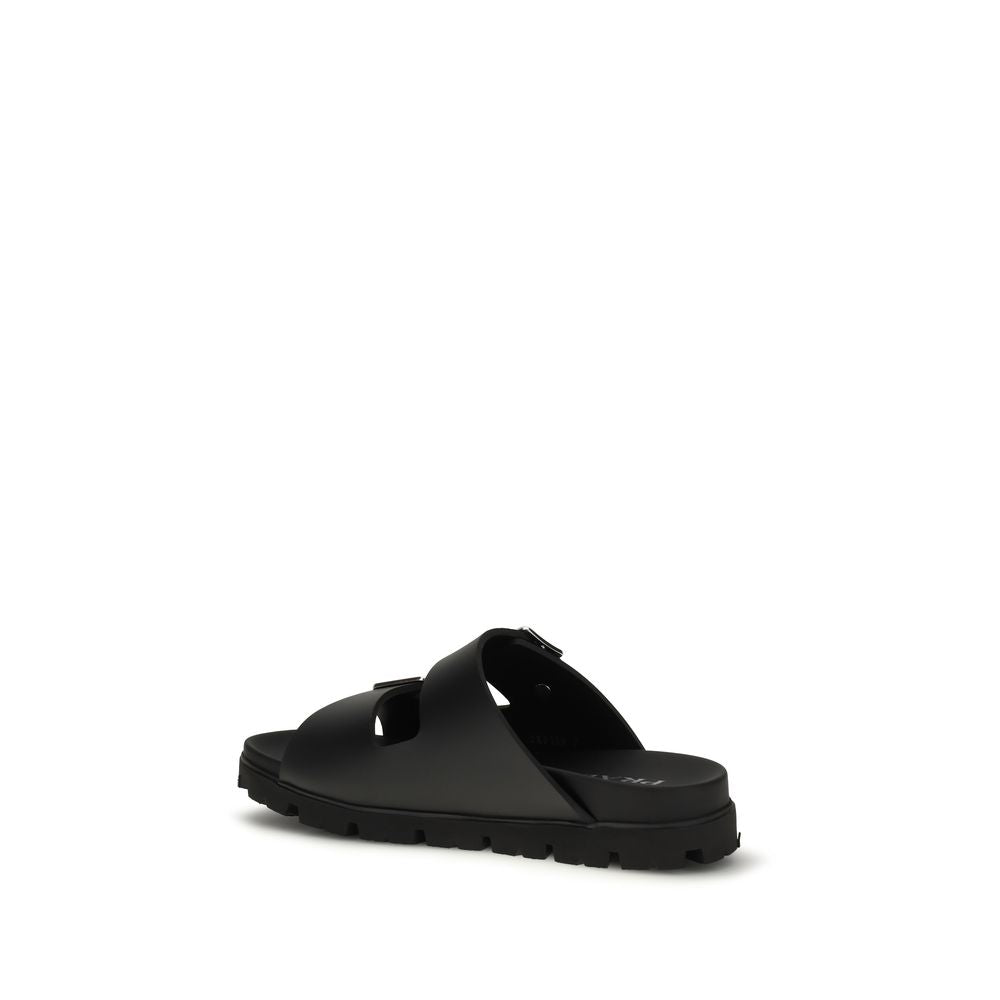 Black Leather Sandals with Logo Detail