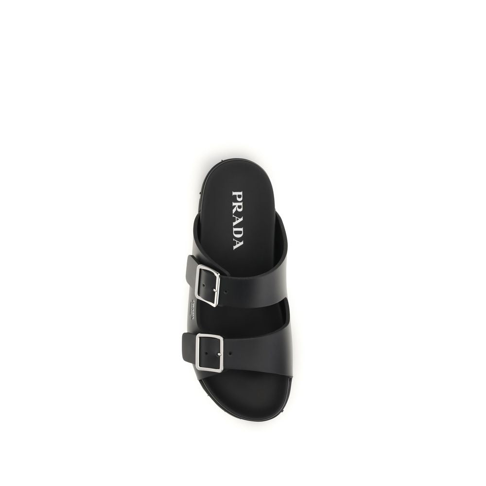 Black Leather Sandals with Logo Detail