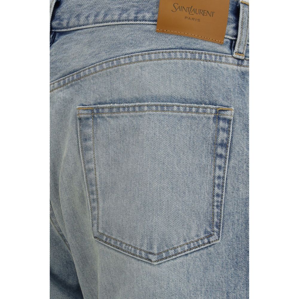 Blue Cotton Straight-Leg Jeans by Saint Laurent