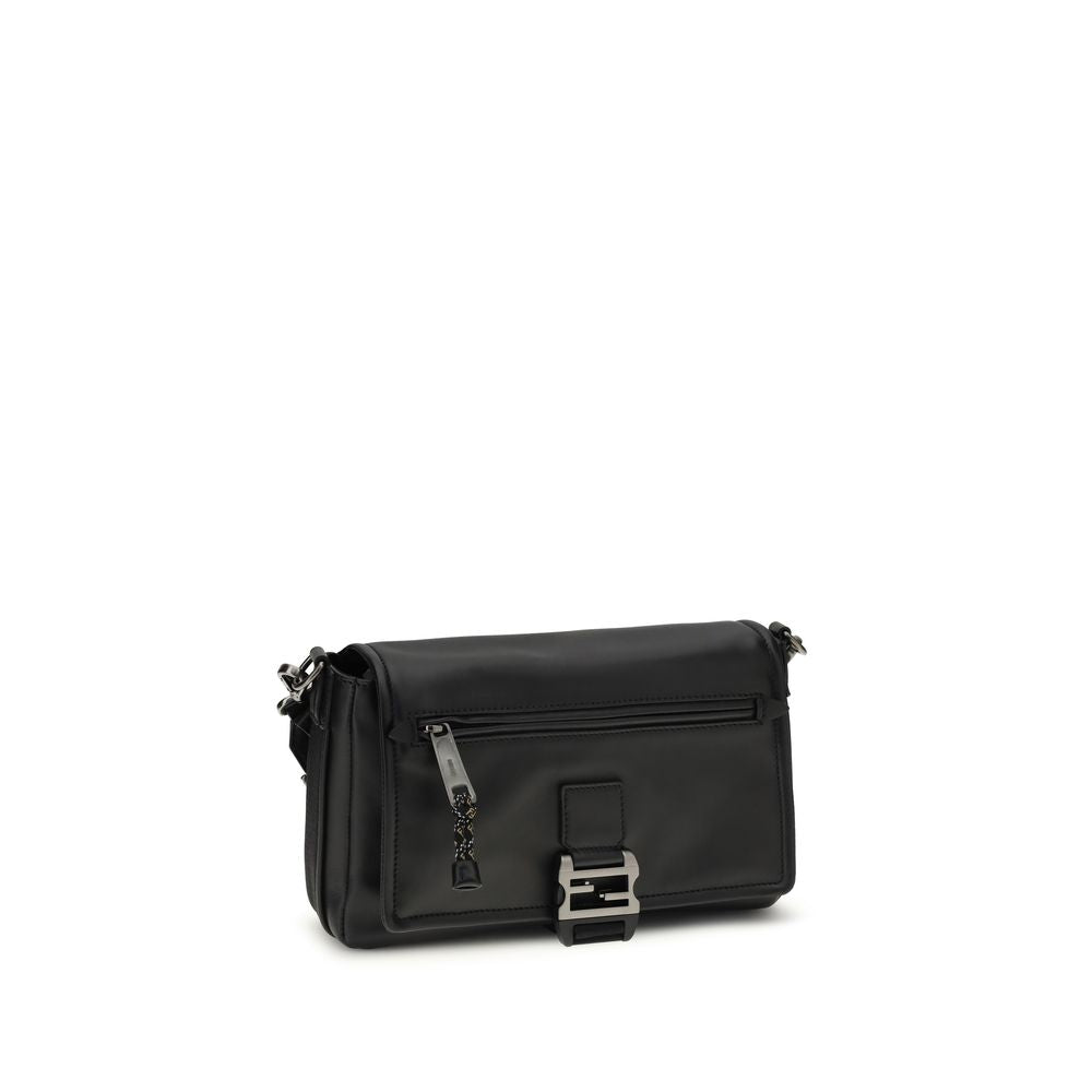 Schwarze Leder-Schultertasche mit FF-Schnalle von Fendi