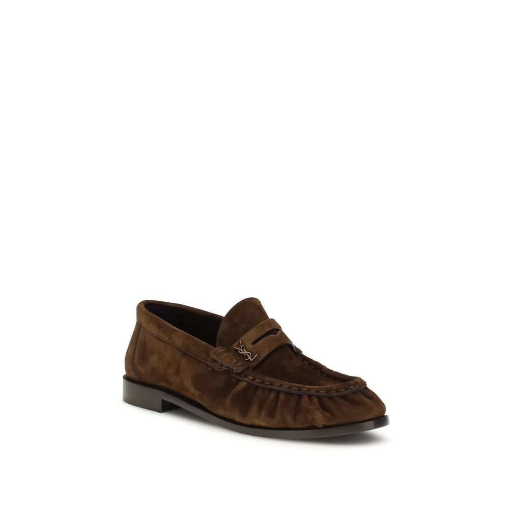 Brown Leather Loafers with Gold CASSANDRE Detail by Saint Laurent