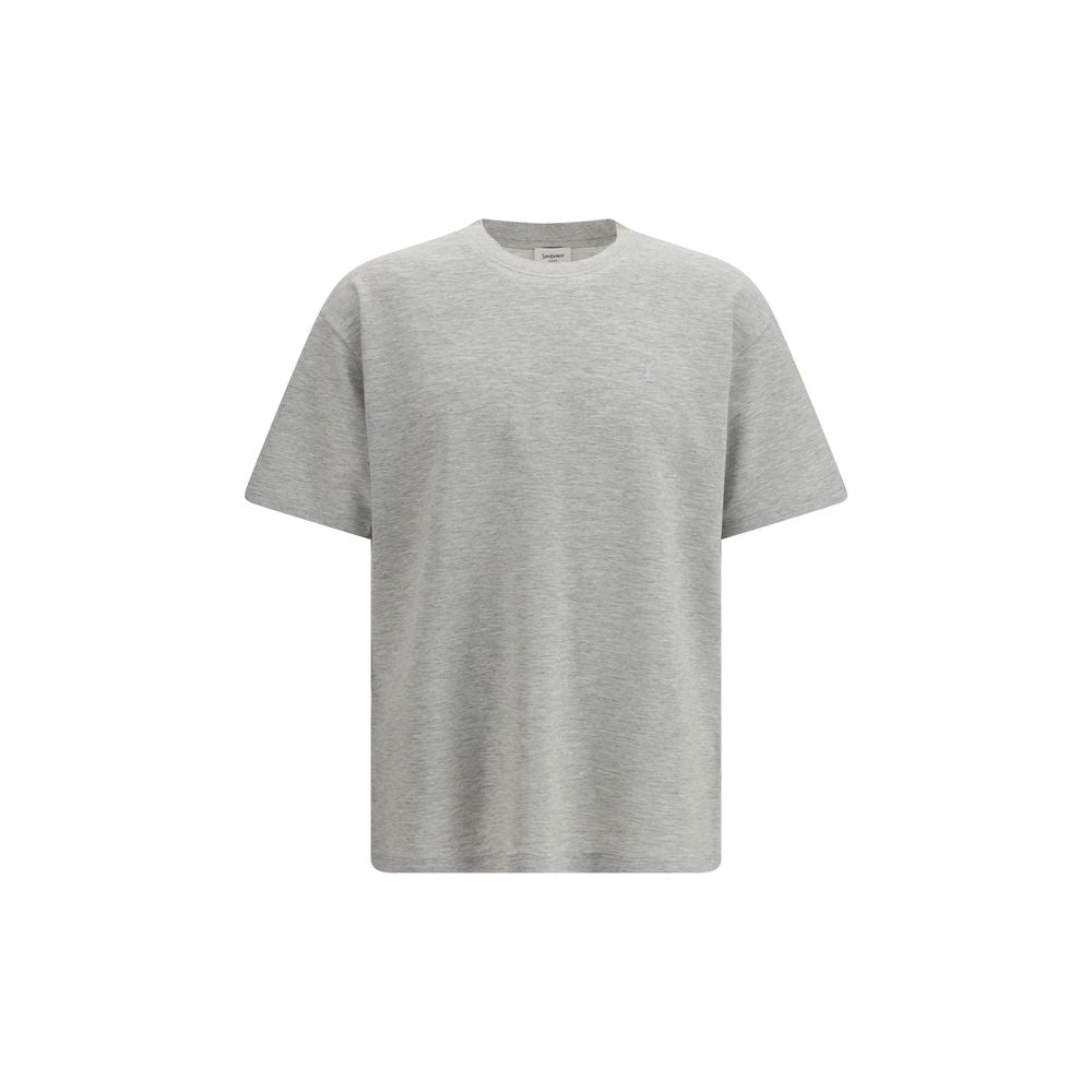 Gray Oversize Cotton T-Shirt with Embroidery by Saint Laurent
