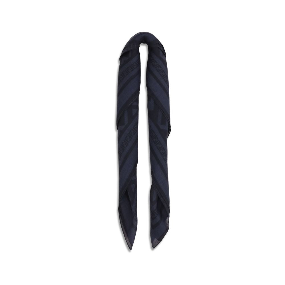 Blauer Fendi Schal aus Wolle und Seide mit FF-Muster