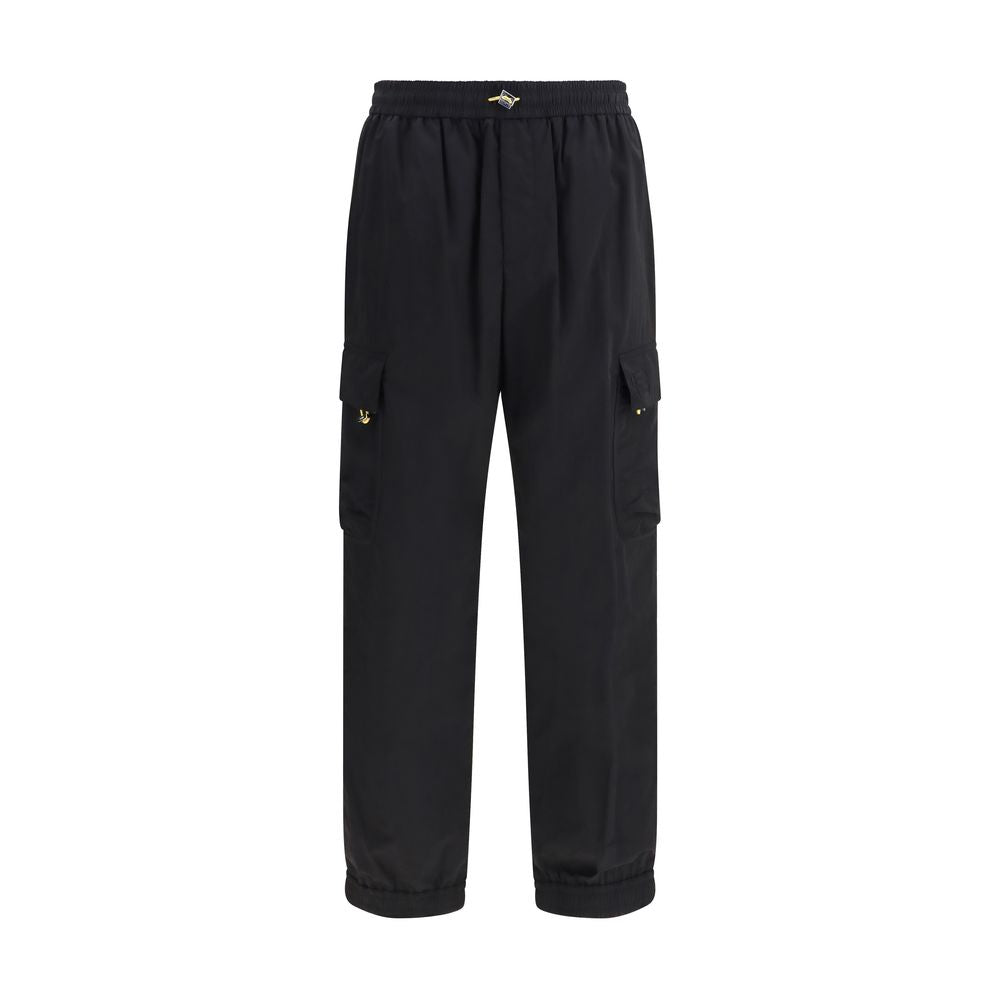 Schwarze Cargohose aus Synthetik mit geprägter Logo-Tasche