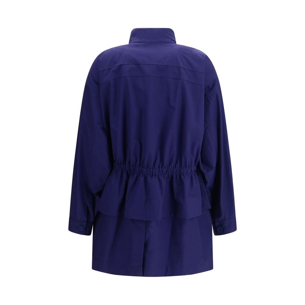 Blauer Baumwoll-Midi-Parka mit Logo-Stickerei