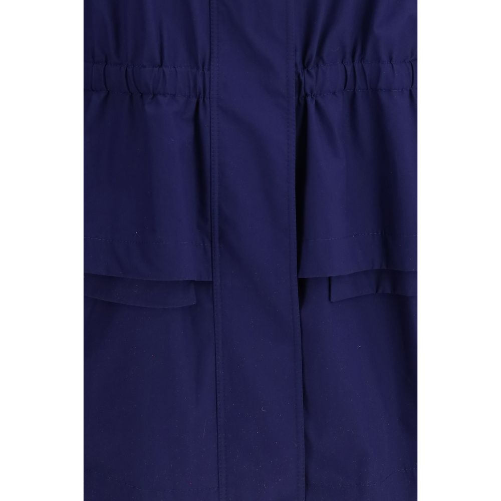 Blue Cotton Midi Parka with Fendi Logo Embroidery