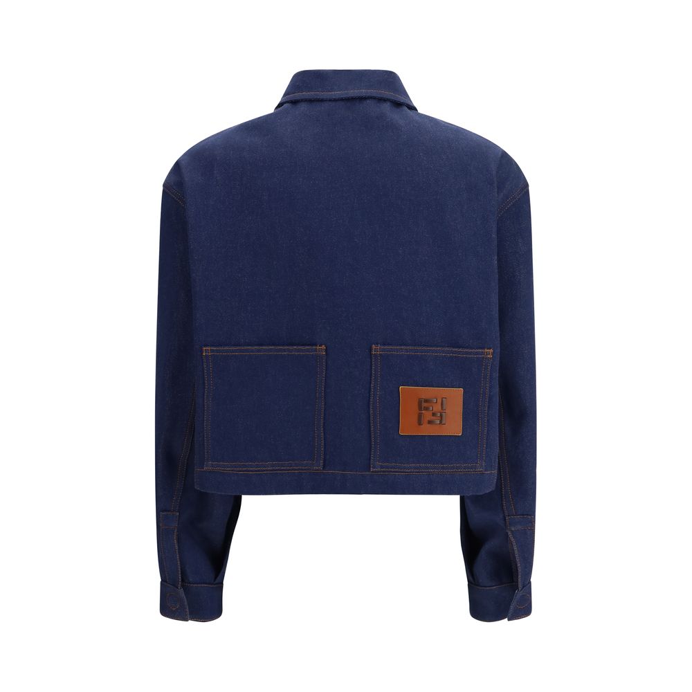 Blaue Jeansjacke aus Baumwolle mit gesticktem Logo