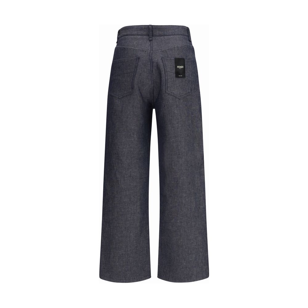 Blue Linen Relaxed Fit Denim Jeans