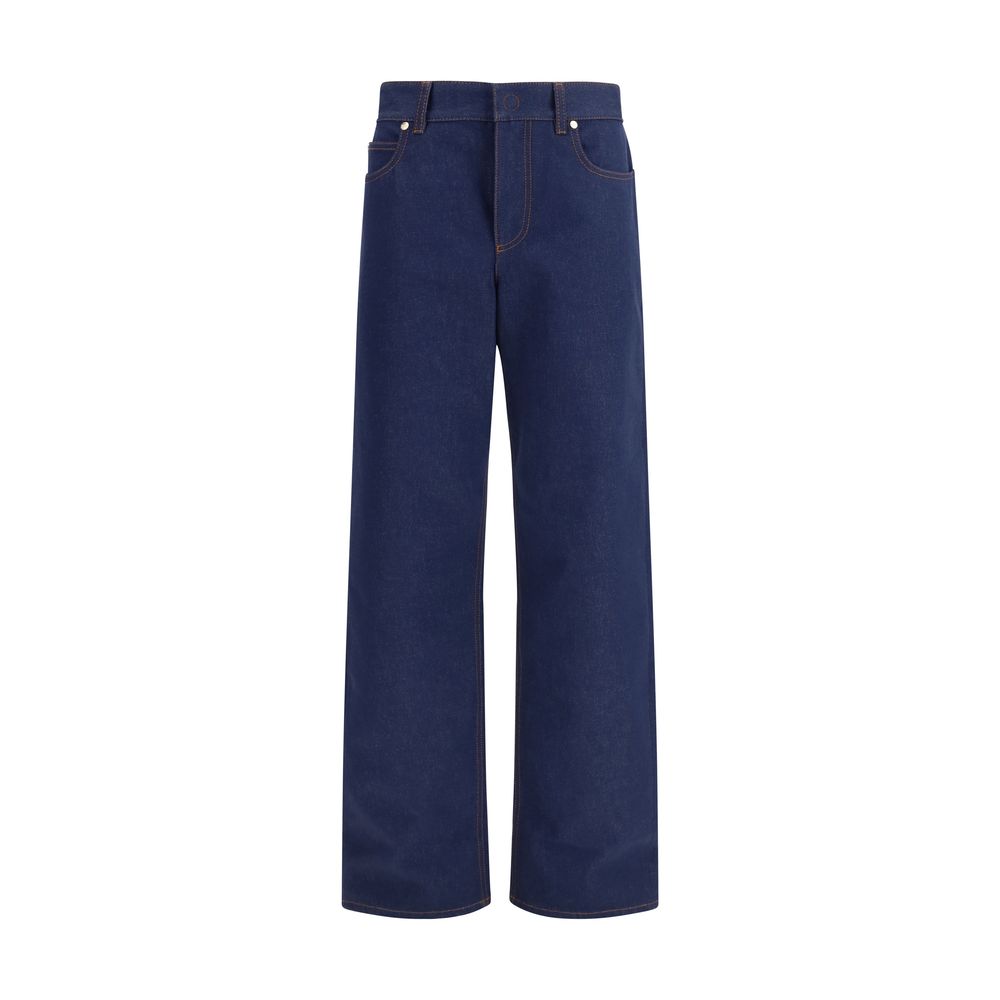 Blaue gerade geschnittene Baumwolljeans mit Logo-Detail
