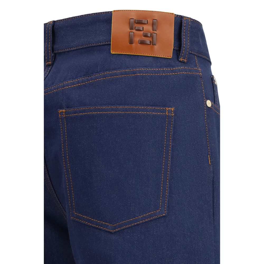 Blaue gerade geschnittene Baumwolljeans mit Logo-Detail