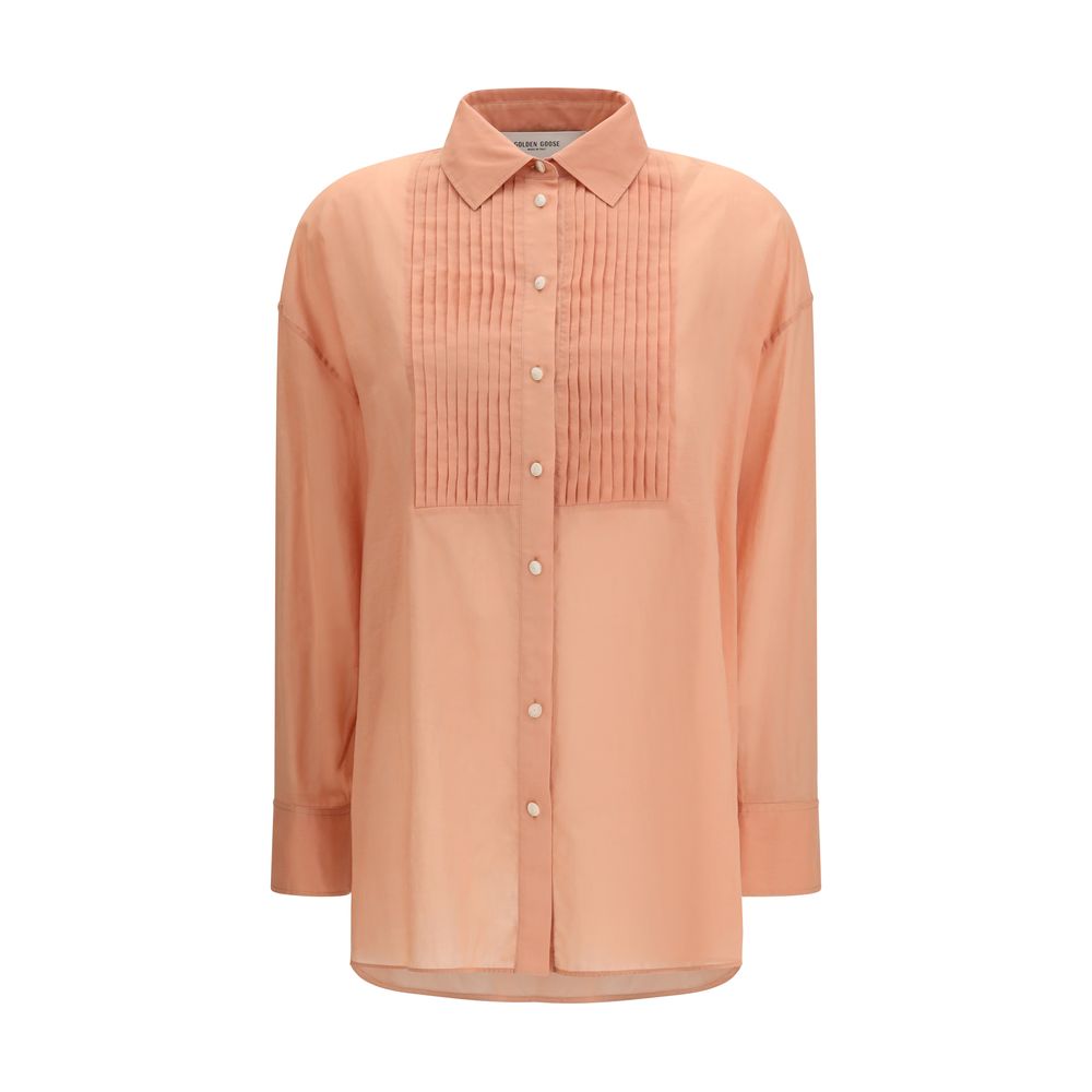Brown Cotton Shirt with Pleated Bib Detail