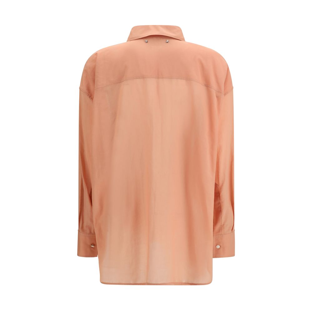 Brown Cotton Shirt with Pleated Bib Detail