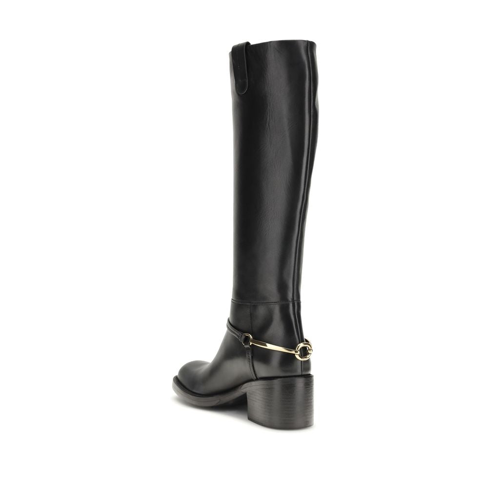 Black Leather Lace-Up Dakota Boots by Chloé