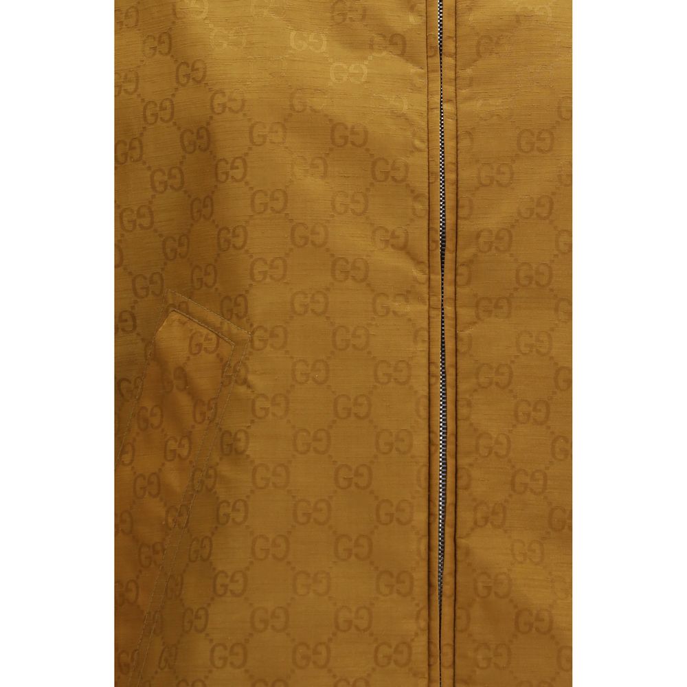 Beige Synthetic Jacket with Hood and GG Motif