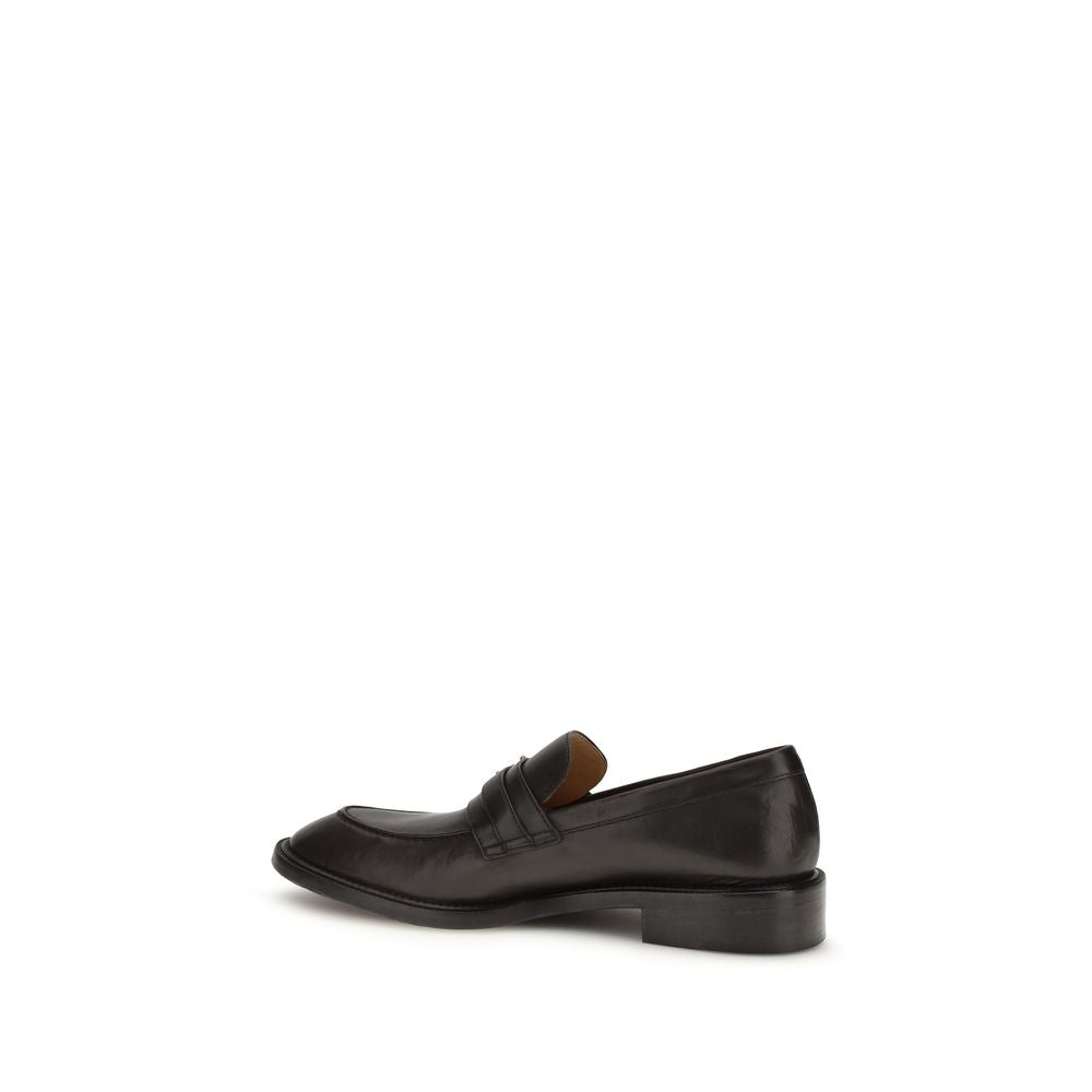 Black Leather Loafers with Medusa Detail