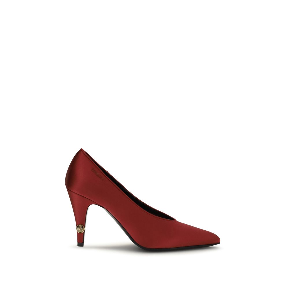 Multicolor Satin High Heel Pumps with Medusa Detail