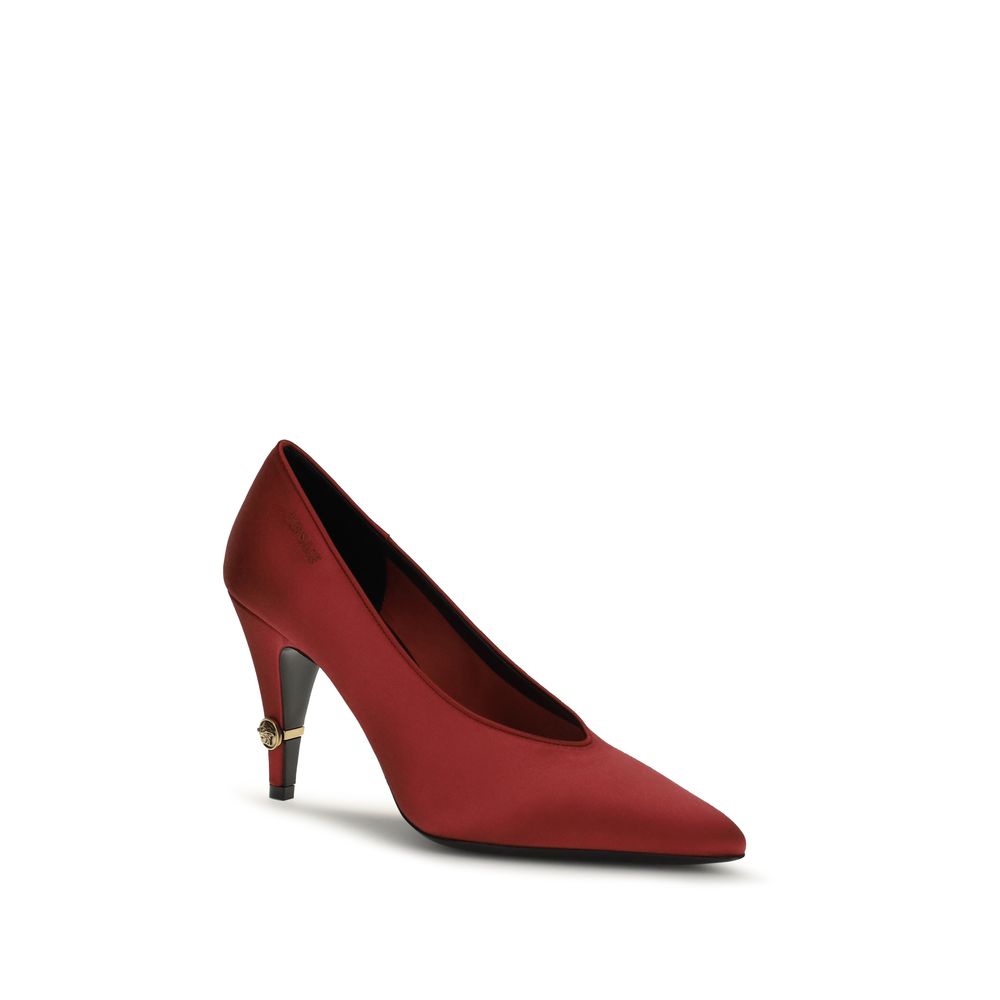 Multicolor Satin High Heel Pumps with Medusa Detail