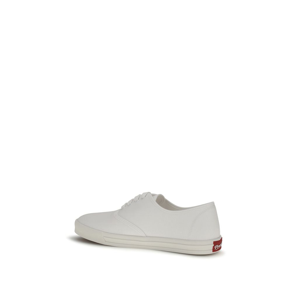 White Cotton Low Top Drill Sneakers by Prada
