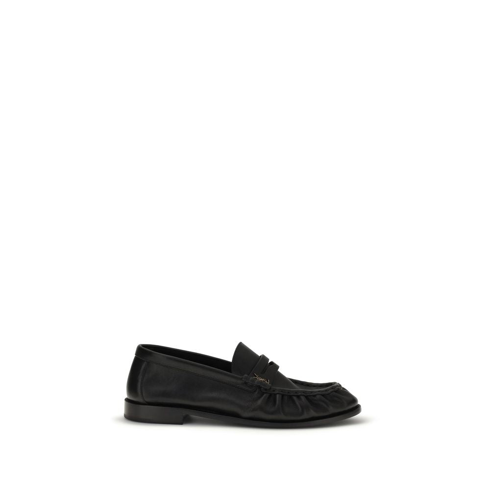 Saint Laurent Black Calf Leather Slip-On Loafers