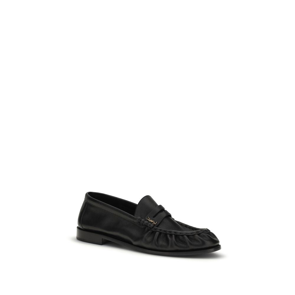 Saint Laurent Black Calf Leather Slip-On Loafers