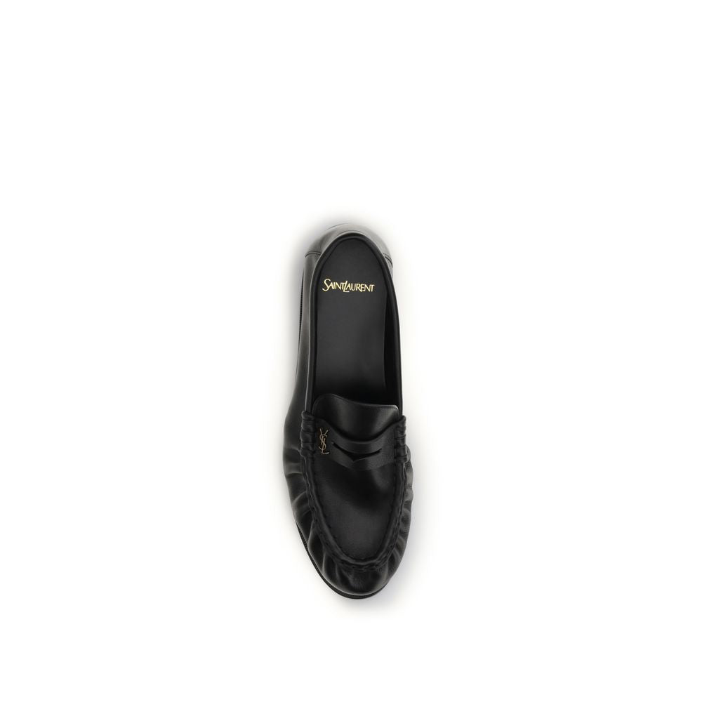 Saint Laurent Black Calf Leather Slip-On Loafers