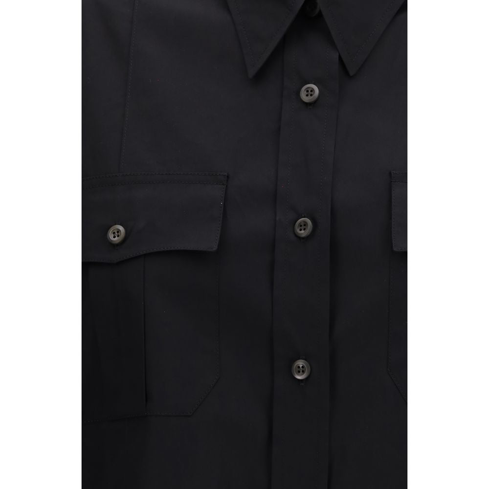 Black Cotton Short-Sleeve Shirt with Classic Collar