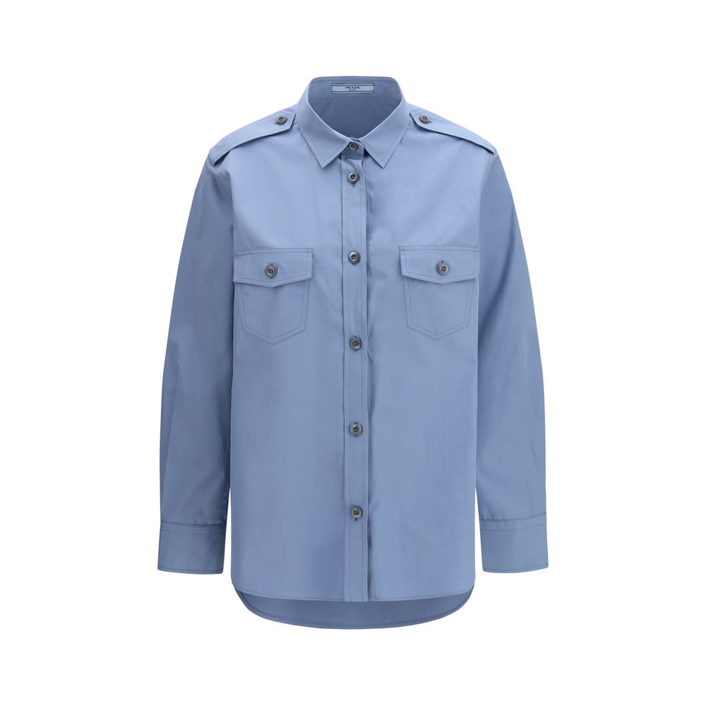 Blaues Baumwollhemd mit militärischen Details