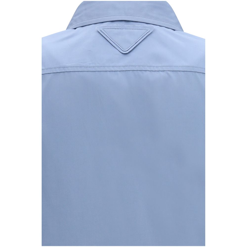 Blue Cotton Dress Shirt with Military Details by Prada