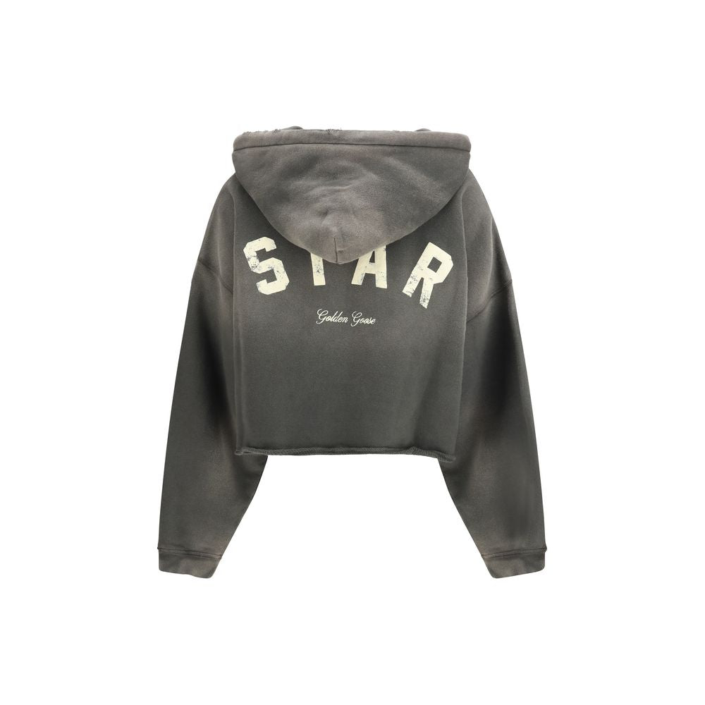 Gray Cotton Cropped Sweatshirt with Drawstring
