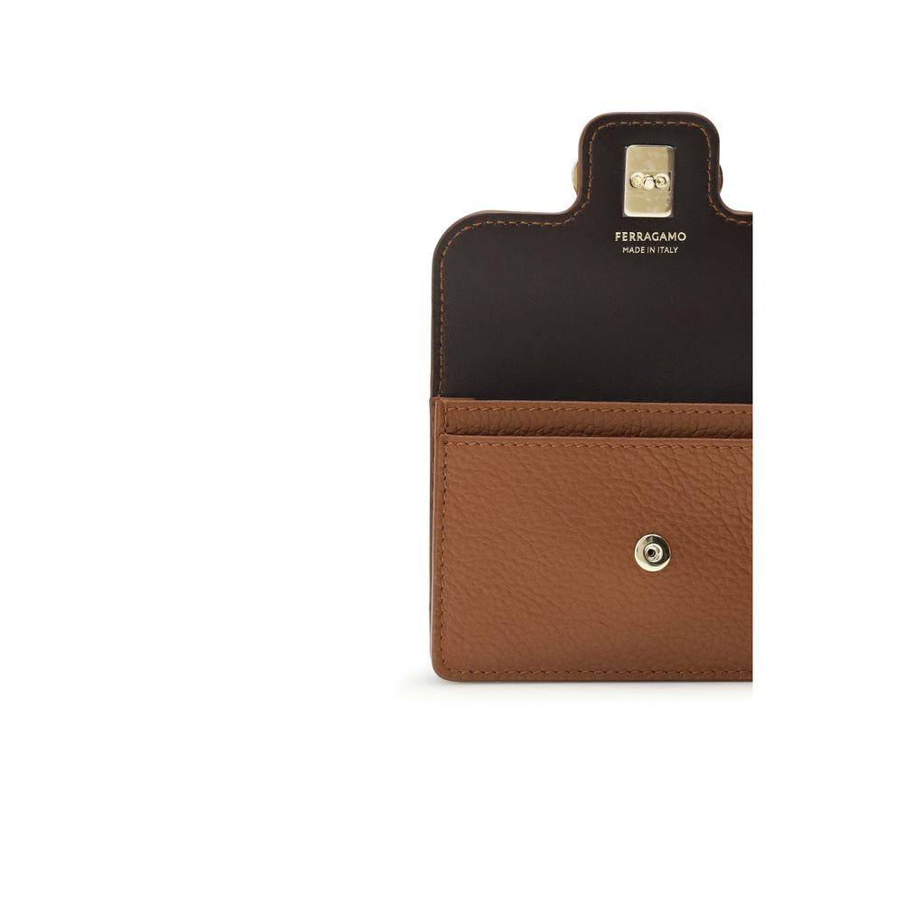 Brown Leather Wallet with Double Gancini Clasp