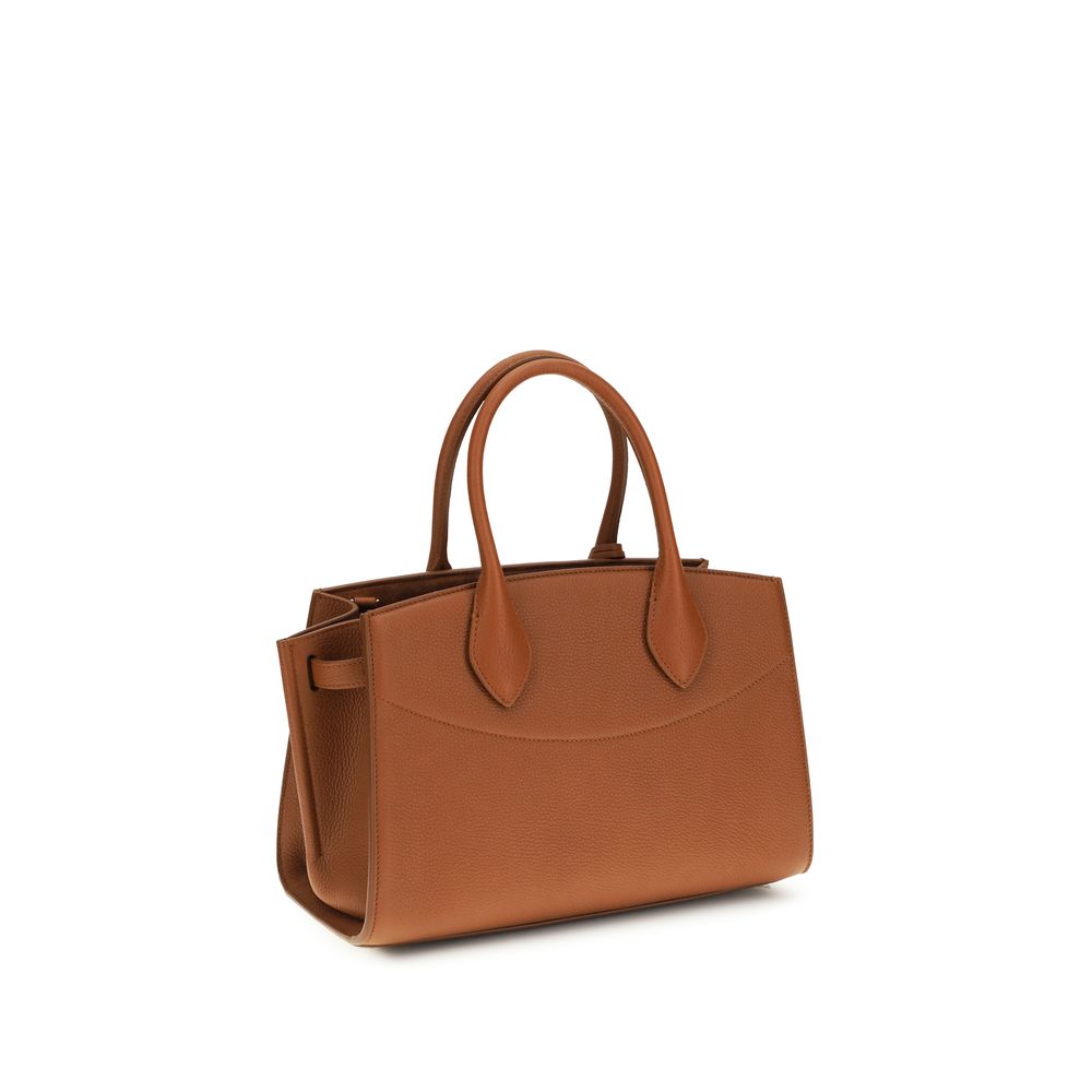 Brown Leather Handbag with Gancini Closure