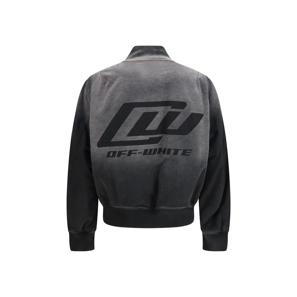 Schwarze Baumwoll-Bomberjacke mit Washed-Denim-Finish