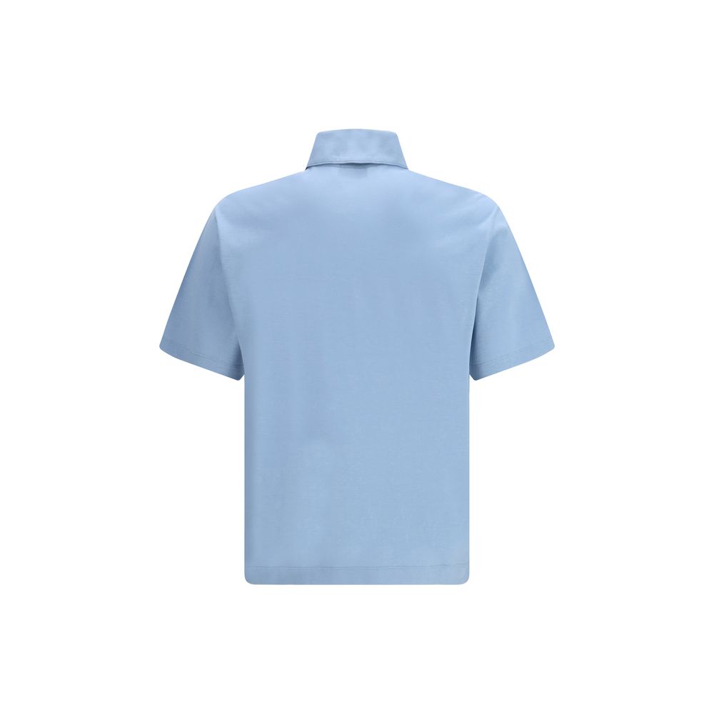Blaues Polohemd aus Baumwolle mit gesticktem Gancini-Detail