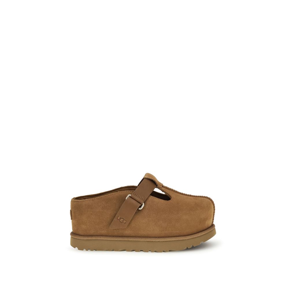 Brown Leather Mules with Suede Strap and UGG Hardware