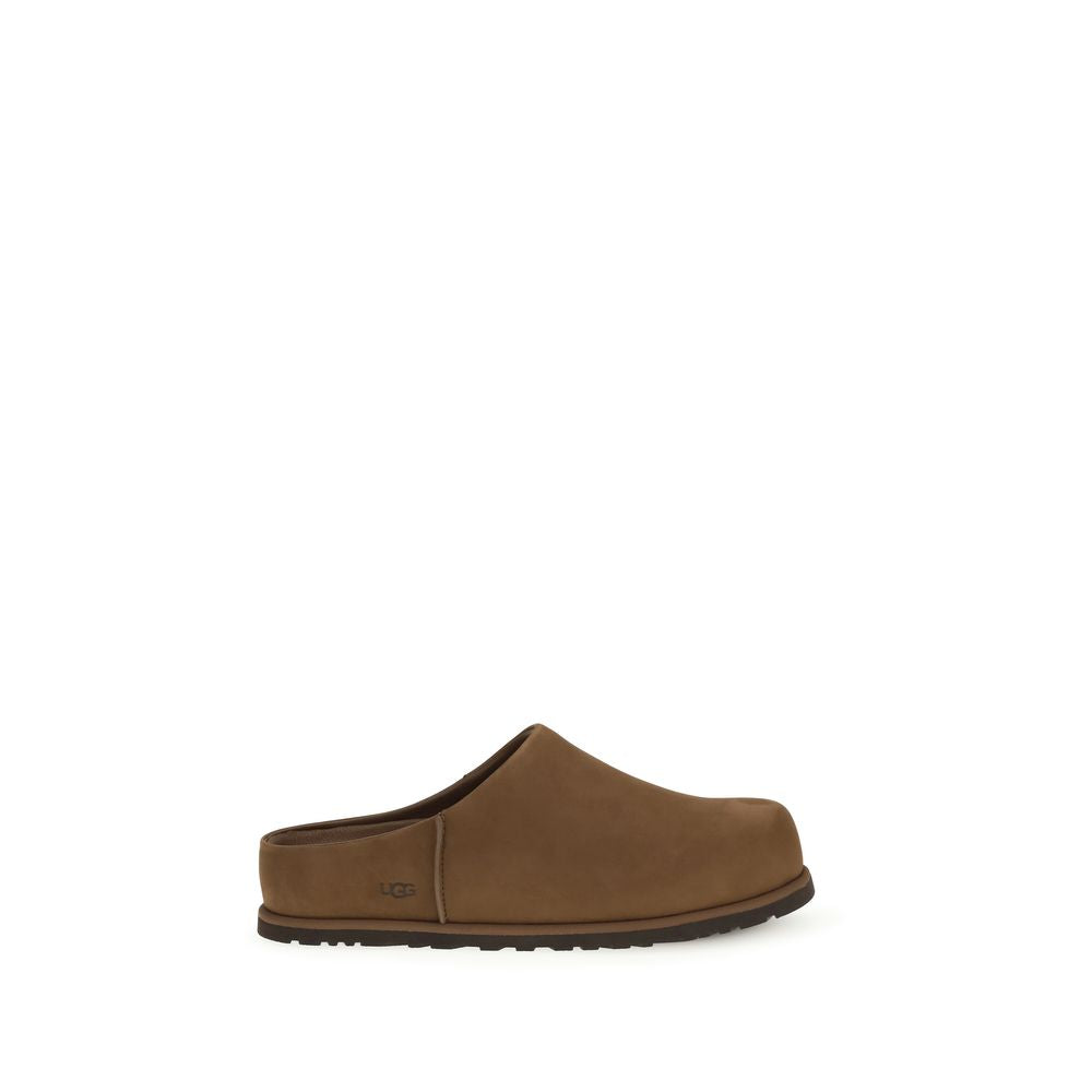 Brown Leather Mules with Nubuck Upper and Cushioned Insole